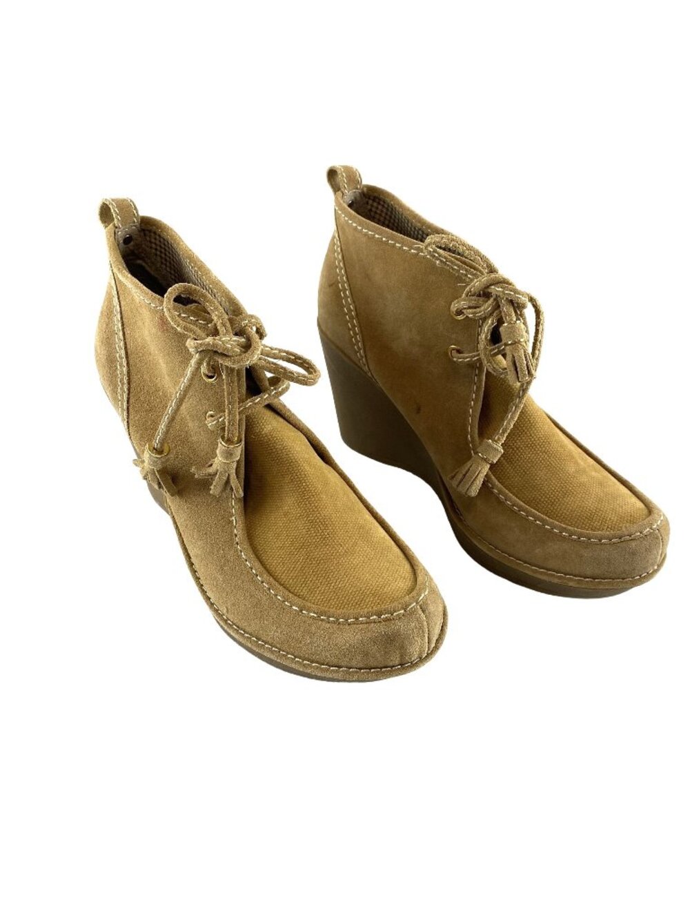 Report Womens 9 Anika Preppy Boho Chic Classic Tan Suede Lace-Up Wedge Boots